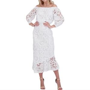 Nanette Lepore Off Shoulder Leave Overlay White Wedding Beach Dress Size 14 New